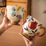 Yeknu  Ceramic Gift Cute Mug, Home Personal Office Creative Blueberry Pomegranate Retro Milk Water Coffee Cup, 500ml, 1Pc