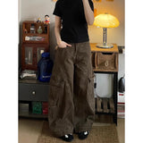 Yeknu  American Vintage Style High Waist Brown Jeans Pants Summer Women's Baggy Y2K Wide Leg Denim Trouser Female Clothes