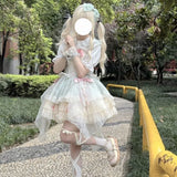 Japanese Kawaii Lolita Fairy Princess Dress Sweet Color Contrast Birthday Party Dresses Harajuku Lace Bow Patchwork Cute Outfit