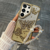 Yeknu  Hard Shell Butterfly Glitter Phone Case For Samsung S25 Ultra S25 S26 Ultra S26 S24 S23 A26 5G A16 Lncludes Bracelet Cover Funda