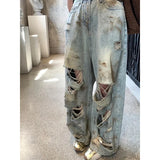 Yeknu  Y2k Ripped Jeans Women Vintage Harajuku Baggy Hip Hop Boyfriend Jean Pants Japanese Style Blue Denim Trousers Clothes