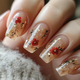 Yeknu  24pcs Wearable False Nails Art Glitter Flower Design Press on Nails Sets Short Ballet Fake Nail Simple Manicure Tips Finished