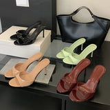 Yeknu  New Summer Fashion Open Toe Women Slipper Slip On Elegant Thin Heel Dress Pumps Ladies Slides