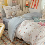 Yeknu  Cartoon color plaid bed sheet four-piece set student cute soft quilt cover dormitory three-piece set