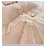 Yeknu  Korean Princess Style Bedding Set Girl Heart Solid Color Double Bed Sheets Washed Cotton Ruffled Bed Cover Sheet Quilt Set