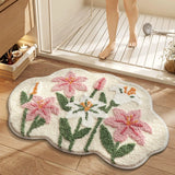 Yeknu  Floral Tufting Bathroom Mat Soft Irregular Tufted Bedroom Carpet Bedside Rug Floor Non Slip Tidy Pad Aesthetic Home Decor