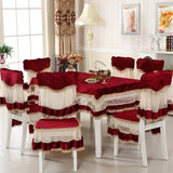 Yeknu Velvet Lace Hem Table Cloth Dining Chair Cover Set Household Chair Pad Banquet Home Decor Dining Table Rectangular Tablecloth