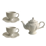 Yeknu  European Style Ceramic Tea Set with Relief  Flower Court Theme Red Tea Cup And Coffee Cup Plate for Afternoon Tea