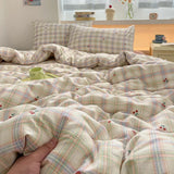 Yeknu 100% Cotton Bedding Set Cartoon Cute Animals Duvet Cover Set Bed Linen Flat Sheets Set 2 Pillowcases Single Double Queen Size