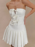 Yeknu  European And American Fashion Summer Women's Dress White Sleeveless Wrapped Chest Bow Mini Dress Ladies Party Dress