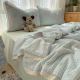 Yeknu  New Princess Style Lace Plaid Design  Summer Quilt  3PCS Summer Quilt 4PCS Set King Sizes Skin Friendly Package Feeling