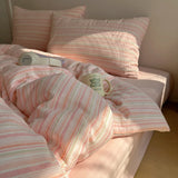 Yeknu Nordic Bedding Set Pure Cotton Striped Duvet Cover Set Soft Flat Sheet Single Queen Size Double Bed Sheet Set For Bedroom Decor