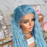 Yeknu  Blue Curly Wigs for Women Synthetic Lace Front Wig Long Loose Curly Blue Wig Heat Resistant Fiber Hair Wig Cosplay Party