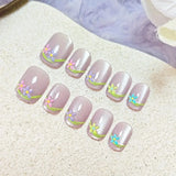 Yeknu  10Pcs/set Pink Short Square Handmade Press on Nails Cat Eye with Embossed Flower Nail Art Tips for Sweety Women&Girls Daily Wear
