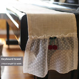 Yeknu  American Country Sle Small Cherry Cotton Linen Piano Towel Lace  Piano Cover Bench Cuion Dustproof Protective Cover