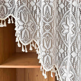 Yeknu  1Pc,Chic French Retro Romantic Lace Curtain with Tassels Geometric Embroidery, Rod Pocket Design for Living Room & Bedroom Decor