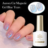 Yeknu  10ml  Aurora Blue Tears Cat Magnetic Eye Gel Polish Arctic Blue Crystal Varnish Shine Glitter Nail Art Manicure