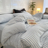 Yeknu  Blue Strip Duvet Cover Twin Full Queen 4Pcs Vertical Striped Microfiber Soft and Lightweight Comforter Cover Sheet Pillowcases