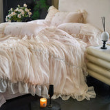 Yeknu 100% Tencel Bedding Set 60s Lace Flat Sheet Set With Pillowcase Queen King Double Size Bare Sleeping Skin-Friendly Bed Linen Set