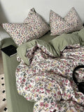 Yeknu Korean Style Ins Retro Fresh Floral Washed Cotton Bed Four Piece Duvet Set, Student Dormitory Bed Sheet Three Piece Set