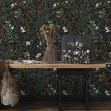 Yeknu  Tropical Moss Leaf Peel and Stick Wallpaper Black Floral Self Adhesive Removable Floral Contact Paper for Bedroom Walls Cabinets