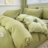 Yeknu Simple Waffle Jacquard 100% Cotton Bedding Set Soft Comfortable Queen Duvet Cover Set with Sheets Quilt Cover and Pillowcases