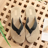 Yeknu  Summer new imitation hemp rope travel hemp bottom women's sandals wear flip-flops beach flat bottom pinch slippers