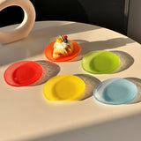 Yeknu  Cute Korean Style Small Checkered Mini Glass Plate Dessert Cake Fruit Plate Tray Colorful Retro Bread Cakes Fruits Bowl Plate