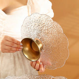Yeknu  Light luxury high-legged glass fruit plate, brass base fruit plate, storage ornaments, ice pattern tableware storage 1PC