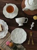 Yeknu  European Style Ceramic Tea Set with Relief  Flower Court Theme Red Tea Cup And Coffee Cup Plate for Afternoon Tea