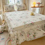 Yeknu  100%Cotton King Queen Bed Skirt Ruffle Cotton Quilted 18Inch Bed Skirt Thick Quilted Bed Cover Dustproof Bed Skirts 2Pillowcases