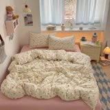Yeknu 100% Cotton Bedding Set Cartoon Cute Animals Duvet Cover Set Bed Linen Flat Sheets Set 2 Pillowcases Single Double Queen Size