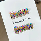 Yeknu  10pcs Iridescent Dopamine Handmade Nails Ultra-Glittery Laser-Cut Mosaic Press on Nail Short Square Fake Nail for Women&Girl