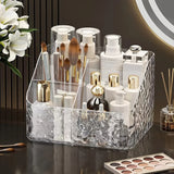 Yeknu  4-Compartment Acrylic Cosmetic Storage Organizer Transparent Makeup and Skincare Product Holder, Office Desk Stationery Box