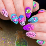 Yeknu  24pcs Almond Press On Nails Y2K Retro Checkerboard Fake Nail Face Flower Star False Nail Colorful Swirl Groovy Nail for Women