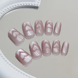 Yeknu  24 pcs short square simple French cat eye love nails +1 nail glue +1 nail file