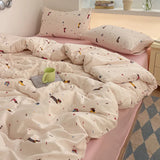 Yeknu 100% Cotton Bedding Set Cartoon Cute Animals Duvet Cover Set Bed Linen Flat Sheets Set 2 Pillowcases Single Double Queen Size