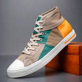 Yeknu  Men High top Canvas Shoes New Fashion Loafer Men Mocassin Designer Vulcanized Shoes Men Lace Up Casual Flats Sneakers