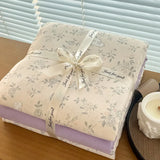 Yeknu Ins floral print Bedding set knitted cotton Flat sheet set Four pieces duvet cover double layer-yarn 4Pcs Cute Fitted sheet