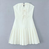 Yeknu  European And American Fashion Summer Women's Dress White Sleeveless Wrapped Chest Bow Mini Dress Ladies Party Dress