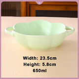 Yeknu  1pc Nordic Creative Ceramic Double Ear Lace Shape Bowl 650ML Household Cream Style Tableware Fruit Salad Soaked Noodle Soup Bowl