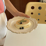 Yeknu  Retro Ceramic Dessert Plate with Embossed Lace Design French Style Western Dinner Plate Cake Plate Pasta Salad Plate