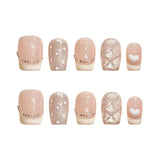 Yeknu  10pcs Short Round French Press on Nails Handmade White Bow Nude Pink Fake Nails for DIY Manicure Wearable False Nail For Girls