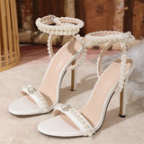 Yeknu  Summer Sexy Open Toe String Bead Women Sandals Sexy High Heeled Wedding Party Shoes