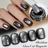 Yeknu  10ml Black Glass Cat Magnetic Gel Nail Polish Ultra Shine Gold Silver Glitter Soak Off UV LED Gel Nail Art Varnish