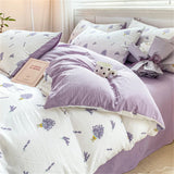 Yeknu  Textiles Soft Four-piece Bedding Set Pillowcase Purple Washed Cotton Flower Duvet Cover for Children Women Men Bed Sheet