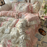 Yeknu  Korean Princess Style Floral Ruffles Bedding Set Skin-friendly Soft Duvet Cover Set Bed Sheet Or Bed Skirt Pillowcases