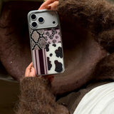 Yeknu  Autumn-Winter Snakeskin Pattern Splice Sliver Edge Back Cover Case for iPhone 14 15 16 17 Pro Max 17Pro 13 Protective Phone Case