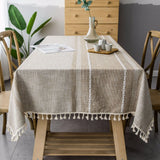 Yeknu  Irregular Solid Decorative Linen Tablecloth With Tassel Dustproof Thicken Rectangular Wedding Dining Table Cover Tea Table Cloth