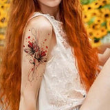 Yeknu  Red Flower Waterproof Temporary Tattoo for Waist and Arm, Long-Lasting, Realistic Fake Tattoo for Men and Women